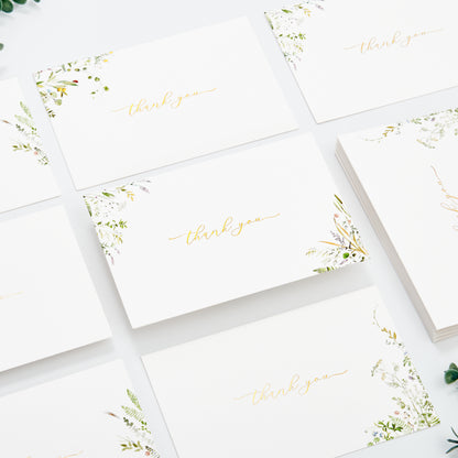 Crisky 4 Assortment Gold Foil Greenery Thank You Cards (50 pack) with Envelopes, Botanical Cards, Birthday, Baby Shower, Bridal Shower, Wedding, All Occasion