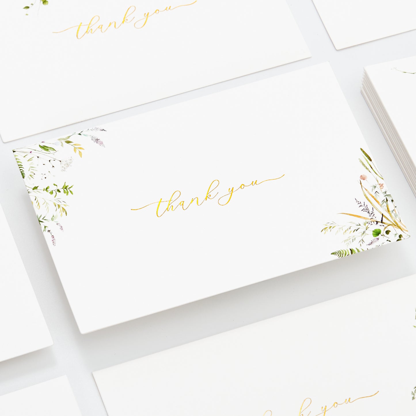 Crisky 4 Assortment Gold Foil Greenery Thank You Cards (50 pack) with Envelopes, Botanical Cards, Birthday, Baby Shower, Bridal Shower, Wedding, All Occasion