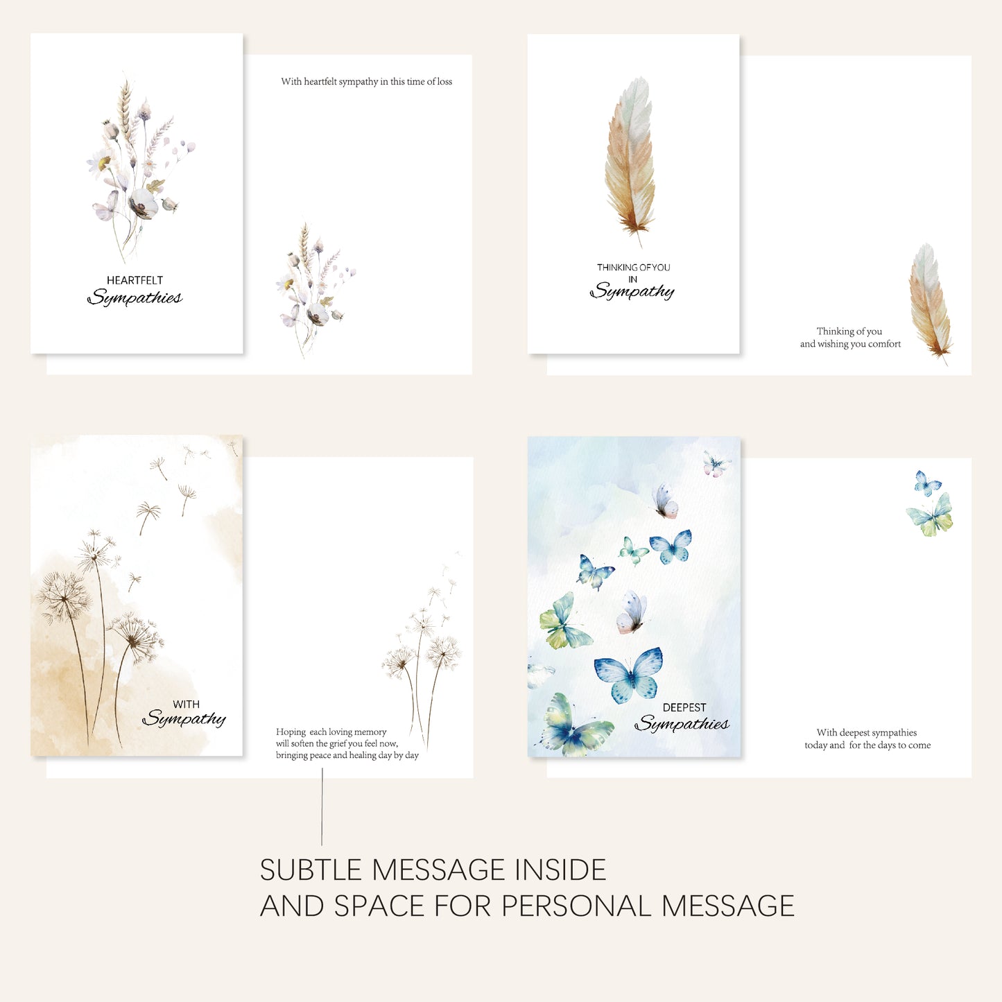 Crisky 25 Pack Watercolor Design Heartfelt Sympathies Condolences Cards with Envelopes & Stickers, 4 Assortment (Funeral Sympathy Cards)