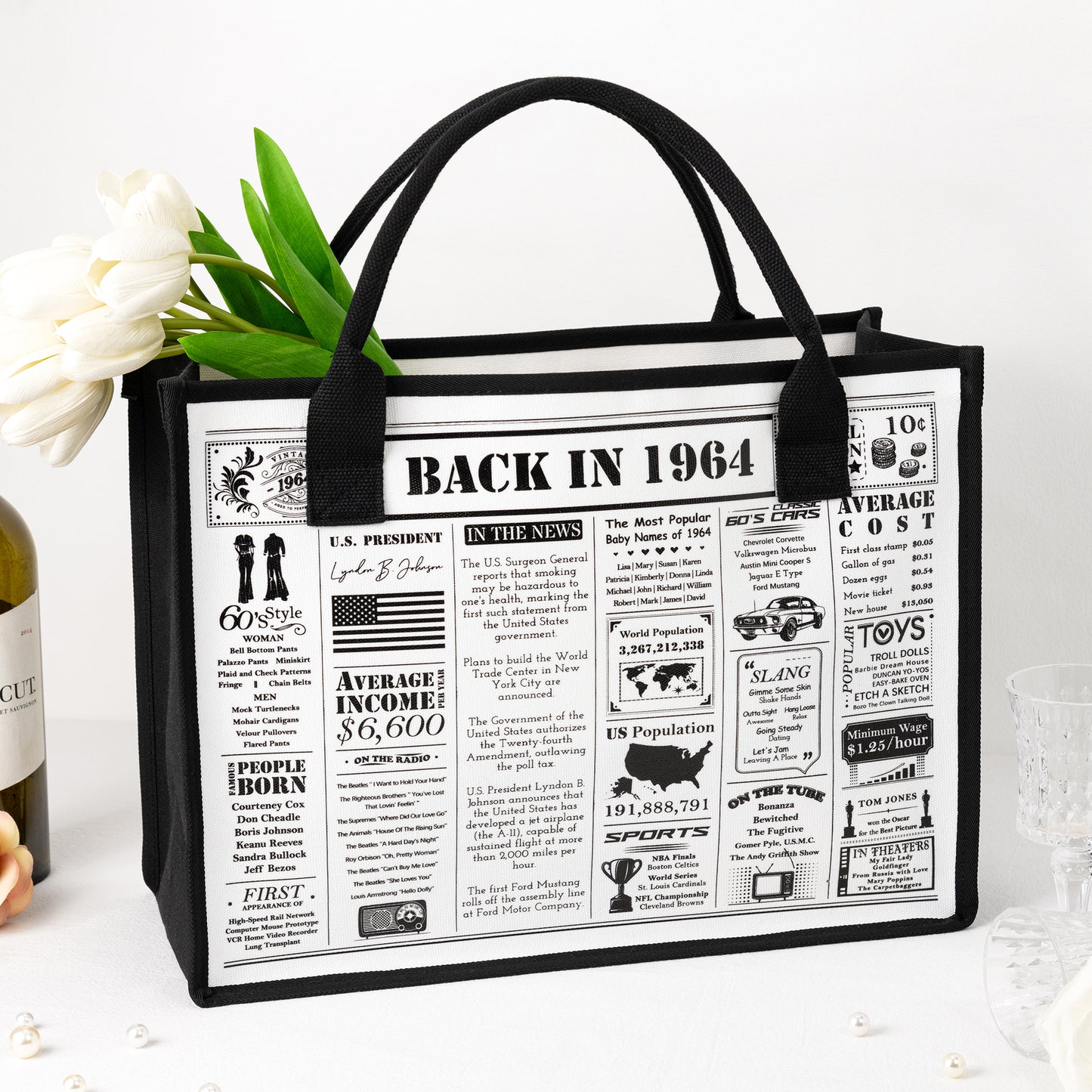 Crisky 60th Birthday Gifts for Women Canvas Tote Bag N 60 Beach Bag for Wife/Sister/Mom/Aunt/Friends 60th Birthday Gifts,17" x 12" x 7"