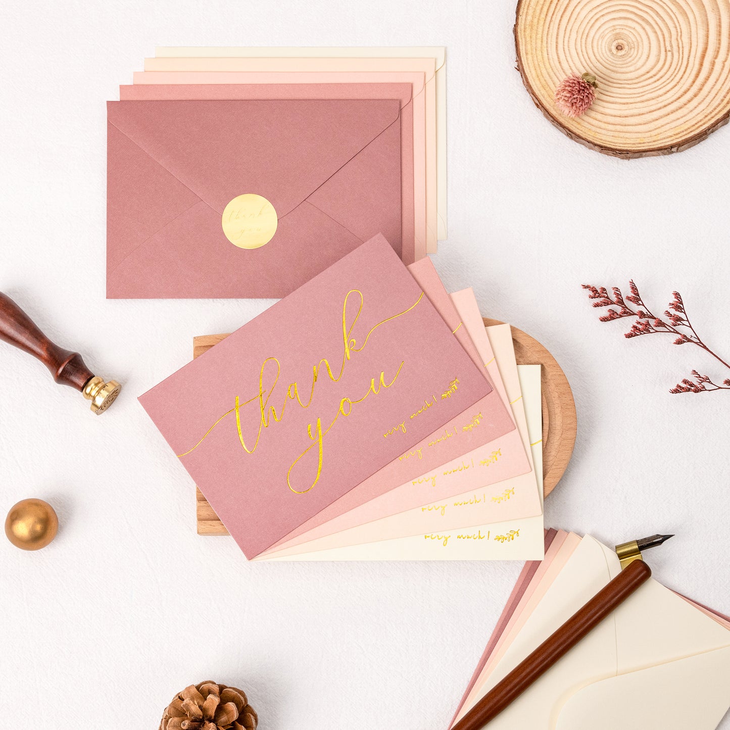 Crisky 50 Pcs Dusty Rose Thank You Cards With 50 Envelopes & 50 Stickers Simple, Chic, Elegant Greeting Cards Perfect for: Wedding/Business/Birthday/Graduation etc. 4 x 6 inches 50 Pack