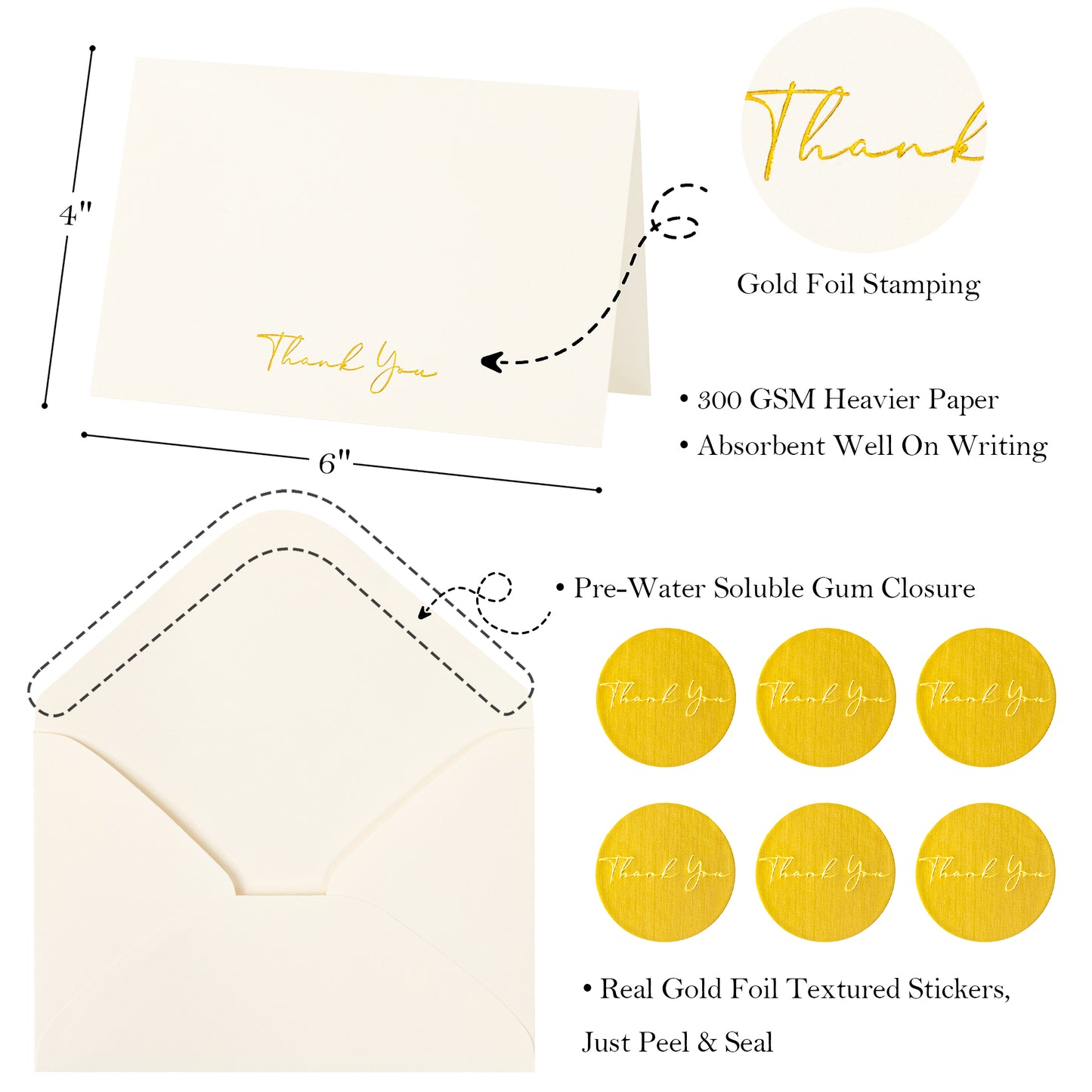 Crisky 50 Pack Thank You Greeting Cards With Envelope Ivory Thank You Cards for Wedding/Bridal Shower/Baby Shower/Business/Graduation