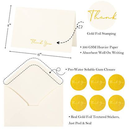 Crisky 50 Pack Thank You Greeting Cards With Envelope Ivory Thank You Cards for Wedding/Bridal Shower/Baby Shower/Business/Graduation