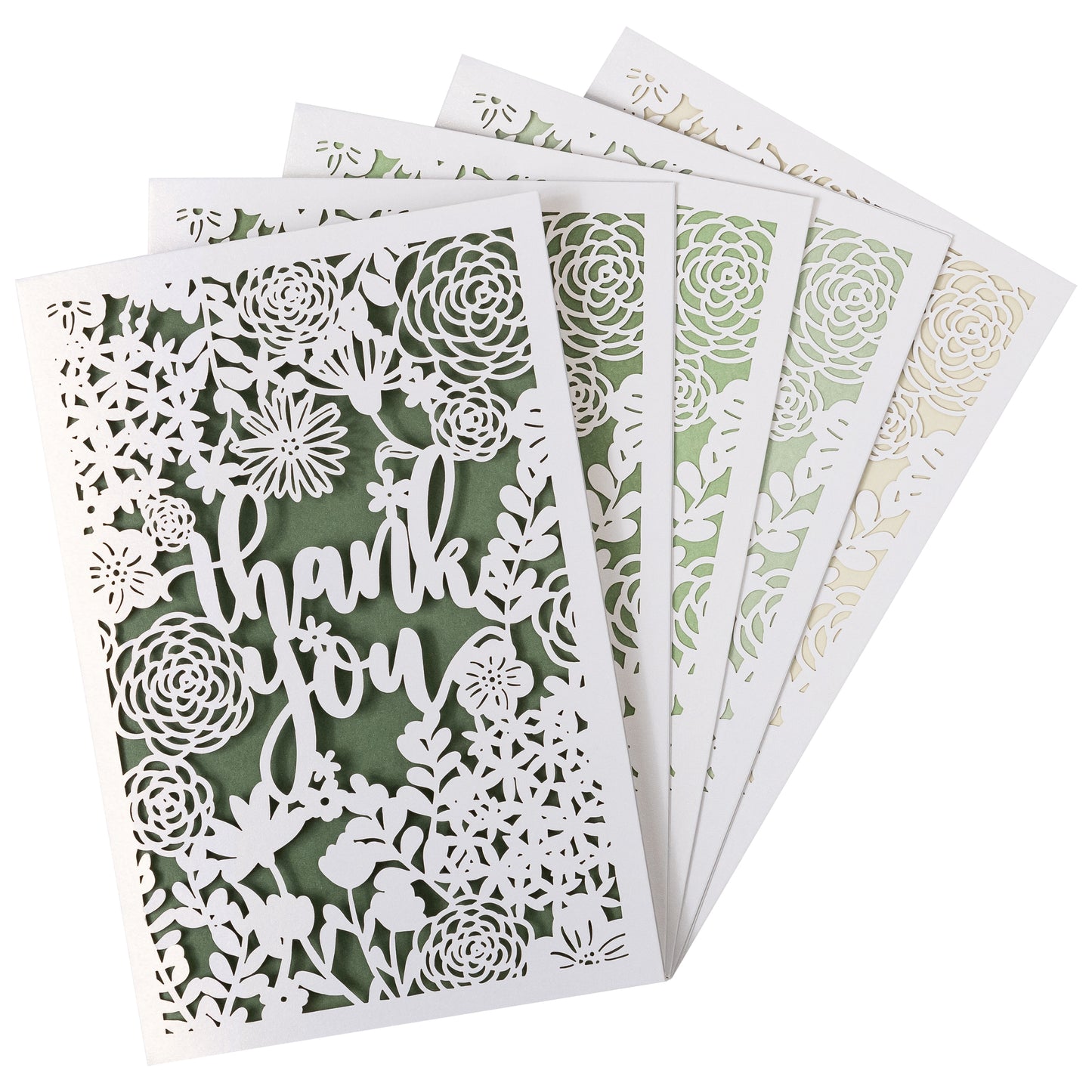 Crisky Hollow Cutting Thank You Cards 5 Assortment, Greenery Plants Design (25 Cards with Envelopes for Birthday, Baby Shower, Bridal Shower, Wedding, All Occasion)