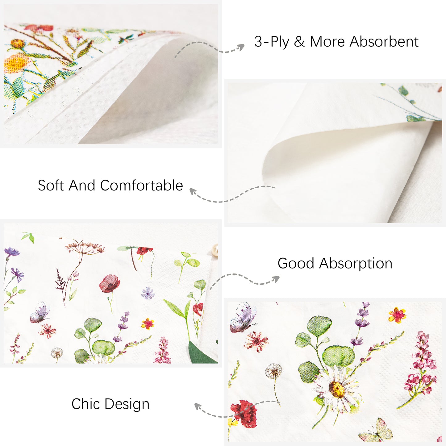 Crisky 100 Pcs Floral Disposable Napkins Decorative Hand Towels Paper Guest for Bathroom Wedding/Engagement/Bridal Shower/Baby Shower/Tea Party Decoration, 3-Ply