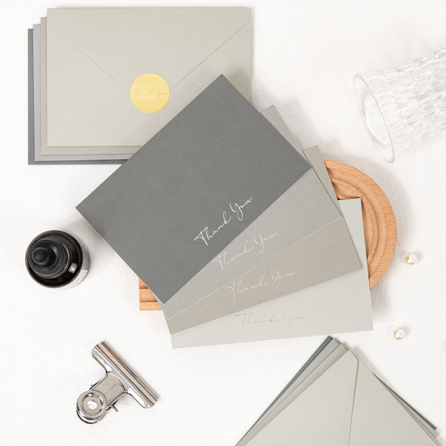 Crisky Shade of Earl Gray Silver Foil Thank You Cards (50 Pack) with Envelopes & Stickers Greeting Cards Bulk for Birthday, Baby Shower,Bridal Shower, Wedding, Graduation