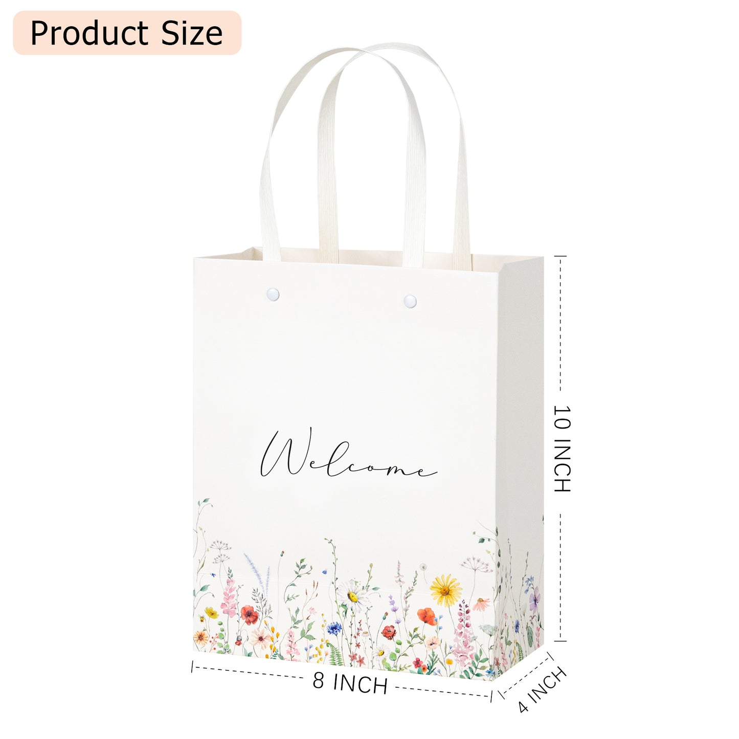 Crisky Paper Gift Bags 25 pcs Wildflower Welcome Bags for Hotel Guests, Candy Buffet Bags, Bridesmaid Groomsmen Gift Bridal Baby Shower Favor Bags, 10"x8"x4"