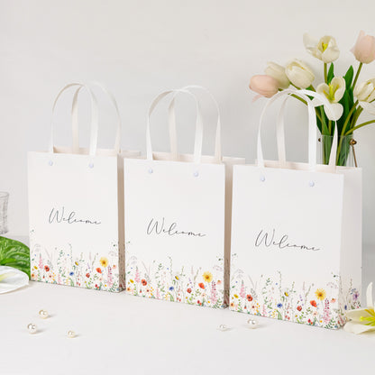 Crisky Paper Gift Bags 25 pcs Wildflower Welcome Bags for Hotel Guests, Candy Buffet Bags, Bridesmaid Groomsmen Gift Bridal Baby Shower Favor Bags, 10"x8"x4"