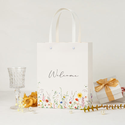 Crisky Paper Gift Bags 25 pcs Wildflower Welcome Bags for Hotel Guests, Candy Buffet Bags, Bridesmaid Groomsmen Gift Bridal Baby Shower Favor Bags, 10"x8"x4"