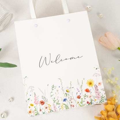 Crisky Paper Gift Bags 25 pcs Wildflower Welcome Bags for Hotel Guests, Candy Buffet Bags, Bridesmaid Groomsmen Gift Bridal Baby Shower Favor Bags, 10"x8"x4"