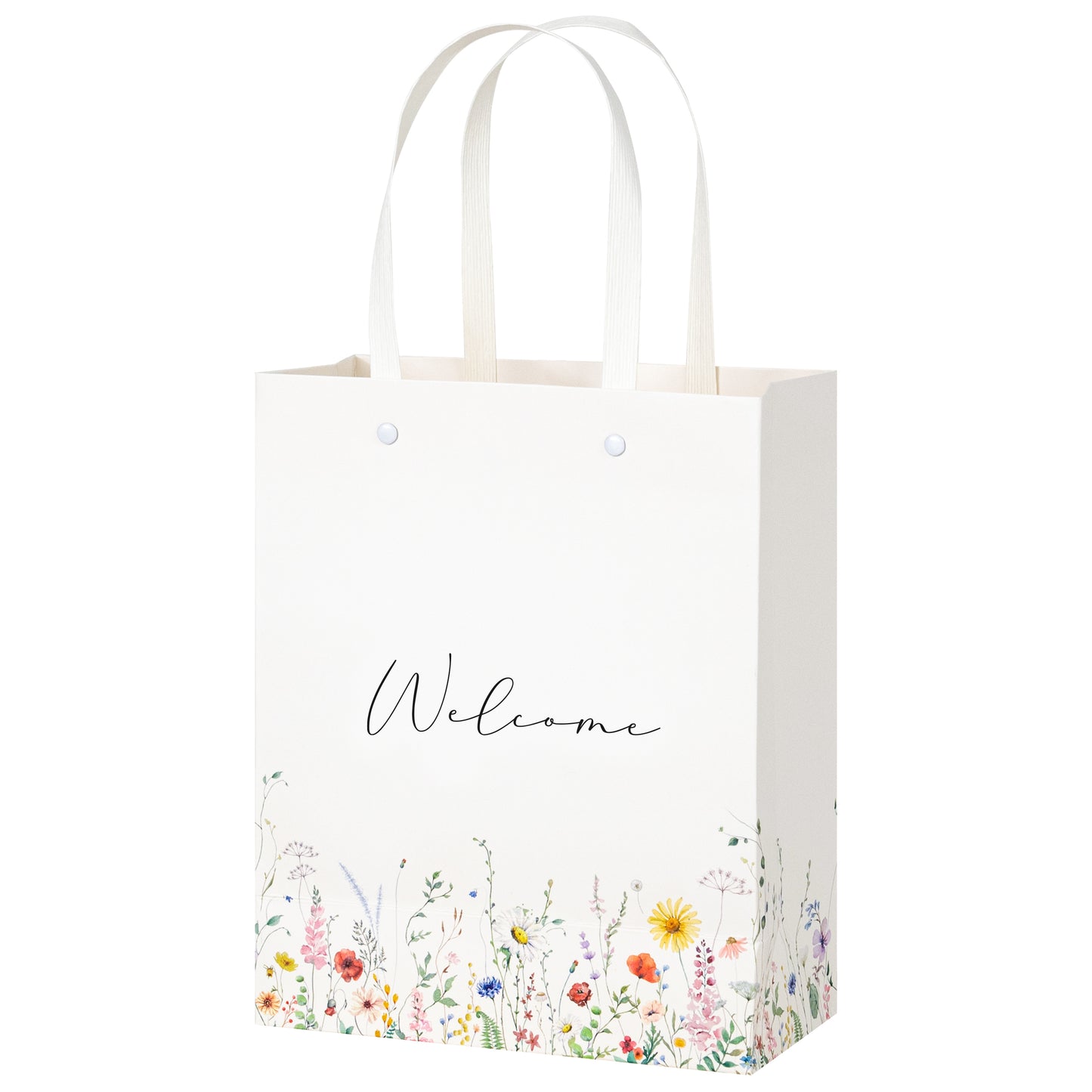 Crisky Paper Gift Bags 25 pcs Wildflower Welcome Bags for Hotel Guests, Candy Buffet Bags, Bridesmaid Groomsmen Gift Bridal Baby Shower Favor Bags, 10"x8"x4"