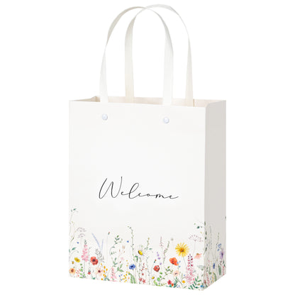 Crisky Paper Gift Bags 25 pcs Wildflower Welcome Bags for Hotel Guests, Candy Buffet Bags, Bridesmaid Groomsmen Gift Bridal Baby Shower Favor Bags, 10"x8"x4"