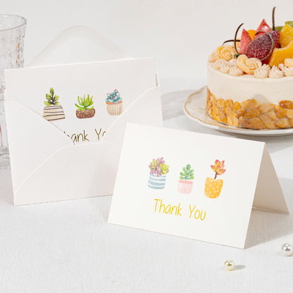Crisky 4x6 Succulent 2 Assorted Thank You Cards with Envelopes (50 Pack) & Stickers Greeting Notes Bulk, greenery plants for Birthday, Baby Shower,Bridal Shower, Wedding, Graduation