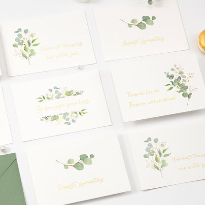 Crisky 12 Pack Greenery Gold Foil Sympathy Cards with Envelopes Boxed 4 Assortment Condolence/Bereavement Cards