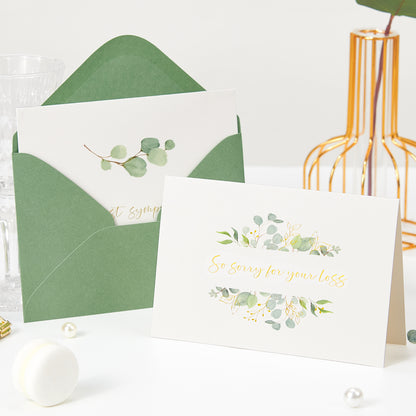 Crisky 25 Pack Greenery Gold Foil Sympathy Cards with Envelopes Boxed 4 Assortment Condolence/Bereavement Cards