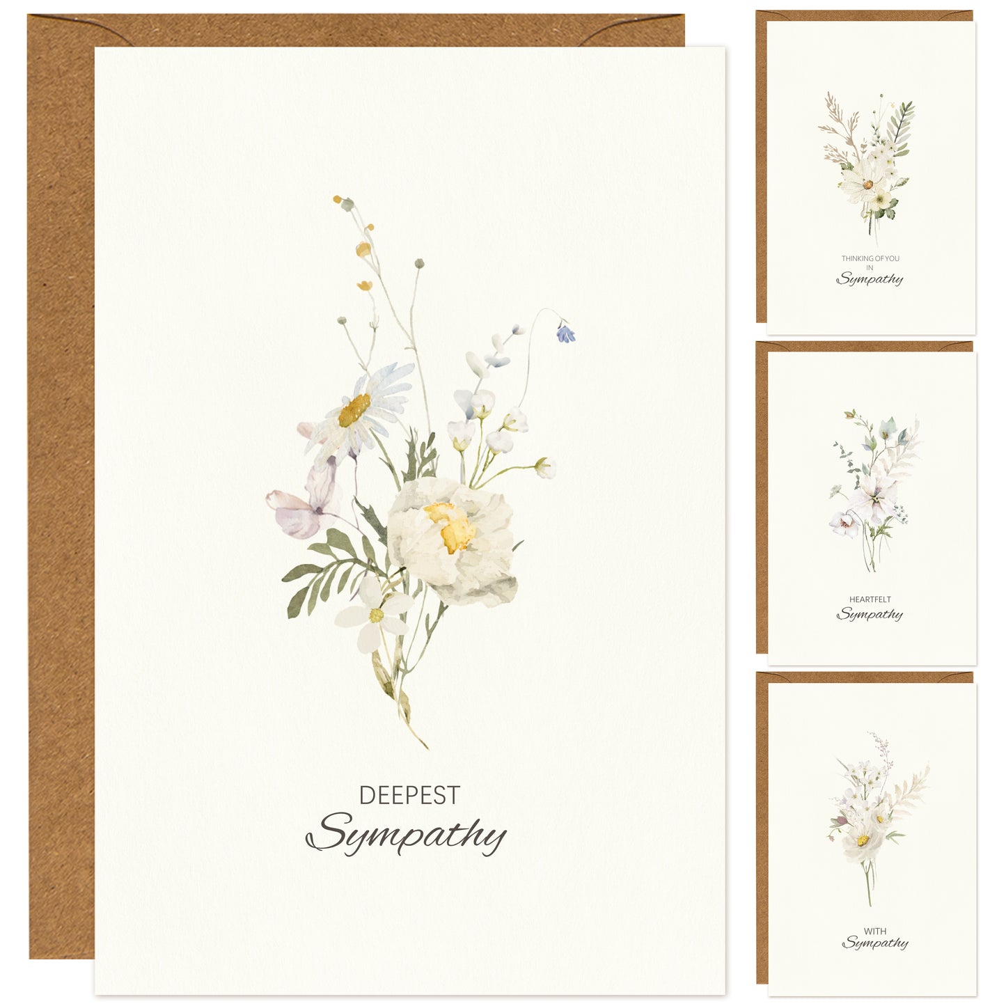 Crisky 25 Pack Watercolor White WildFlower Sympathy Cards with Envelopes Boxed 4 Assortment Condolence/Bereavement Cards