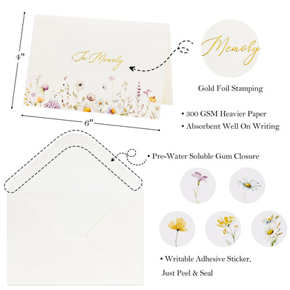 Crisky 12 Pack Watercolor WildFlower Sympathy Cards with Envelopes Boxed 4 Assortment Condolence/Bereavement Cards