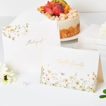 Crisky 12 Pack Watercolor WildFlower Sympathy Cards with Envelopes Boxed 4 Assortment Condolence/Bereavement Cards