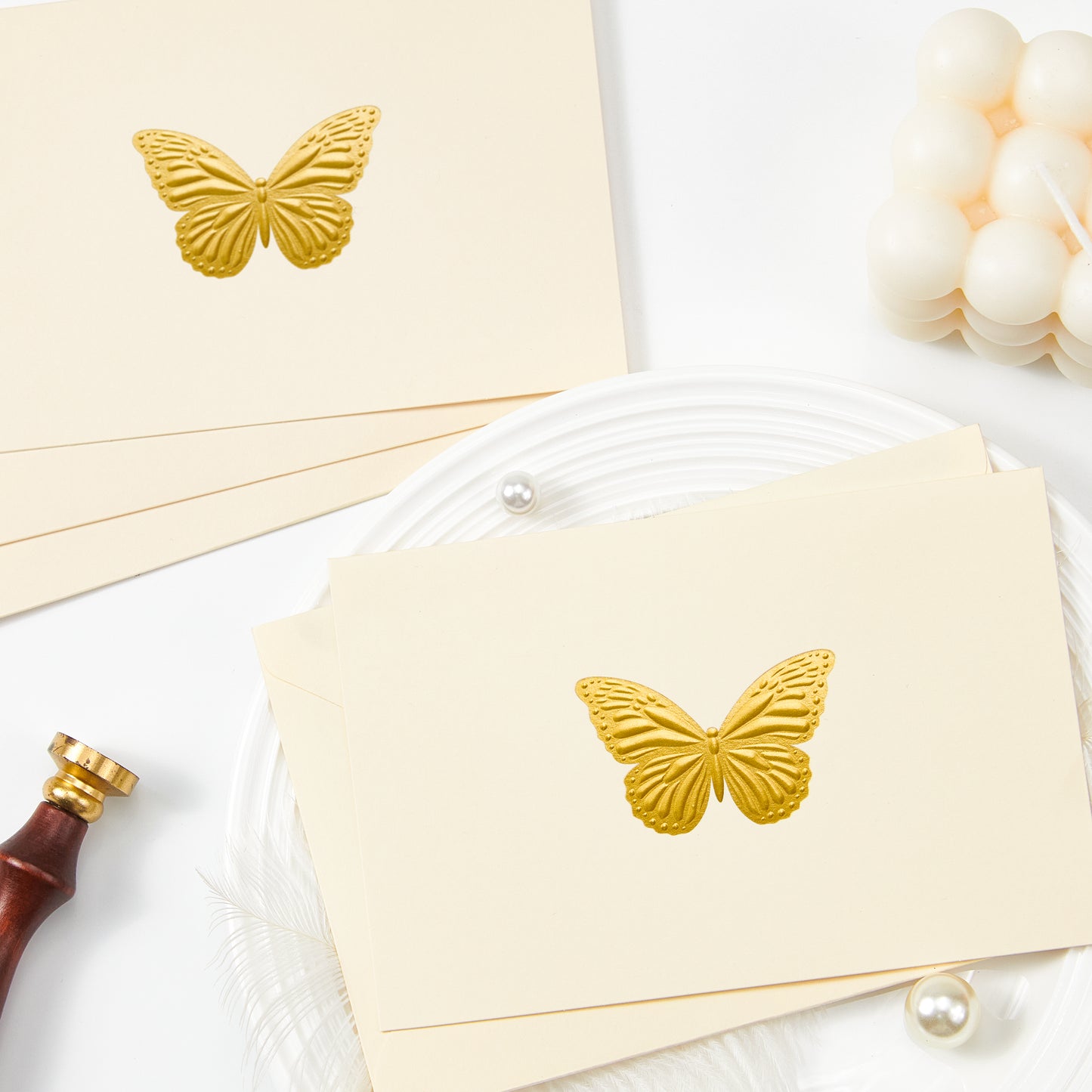 Crisky Embossed Gold Blank Greeting Cards with Envelopes & Stickers 50 Pack Butterfly Note Cards Bulk for Birthday, Baby Shower,Bridal Shower, Wedding, Graduation Blank Inside