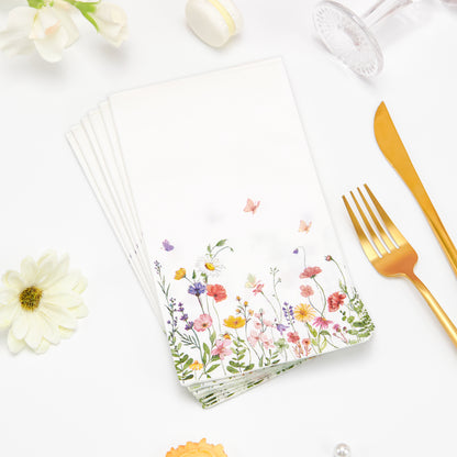 Crisky 100 Pcs Wildflower Floral Dinner Disposable Paper Napkins for Wedding/Engagement/Bridal Shower/Baby Shower/Anniversary Party Decoration, 3-Ply