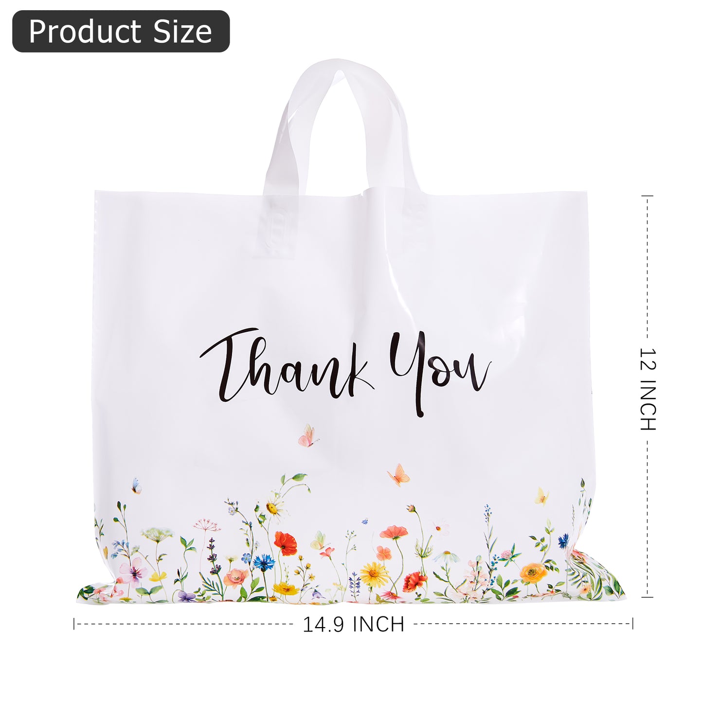 商品图片 Crisky Thank You Bags for Business 50 Pack Floral Plastic Shopping Bags With Soft Loop Handle, Merchandise Bags, Boutique Bags, Goodie Bags Suit for Boutique Small Business Retail Gifts, 15" W x 12" H