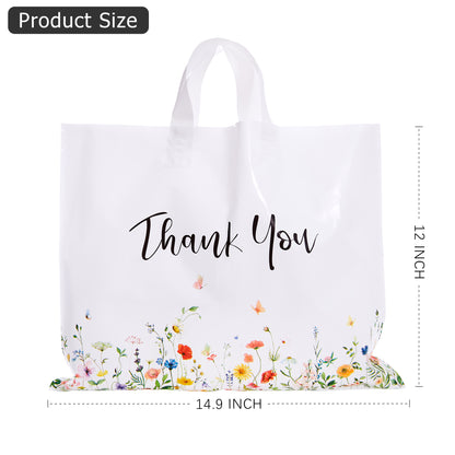 商品图片 Crisky Thank You Bags for Business 50 Pack Floral Plastic Shopping Bags With Soft Loop Handle, Merchandise Bags, Boutique Bags, Goodie Bags Suit for Boutique Small Business Retail Gifts, 15" W x 12" H