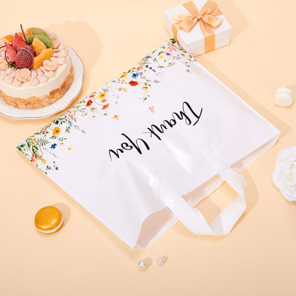 商品图片 Crisky Thank You Bags for Business 50 Pack Floral Plastic Shopping Bags With Soft Loop Handle, Merchandise Bags, Boutique Bags, Goodie Bags Suit for Boutique Small Business Retail Gifts, 15" W x 12" H