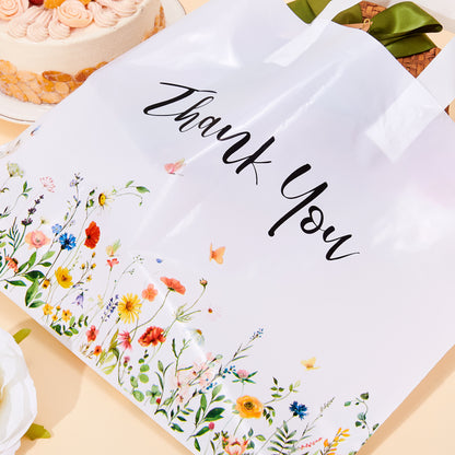 商品图片 Crisky Thank You Bags for Business 50 Pack Floral Plastic Shopping Bags With Soft Loop Handle, Merchandise Bags, Boutique Bags, Goodie Bags Suit for Boutique Small Business Retail Gifts, 15" W x 12" H