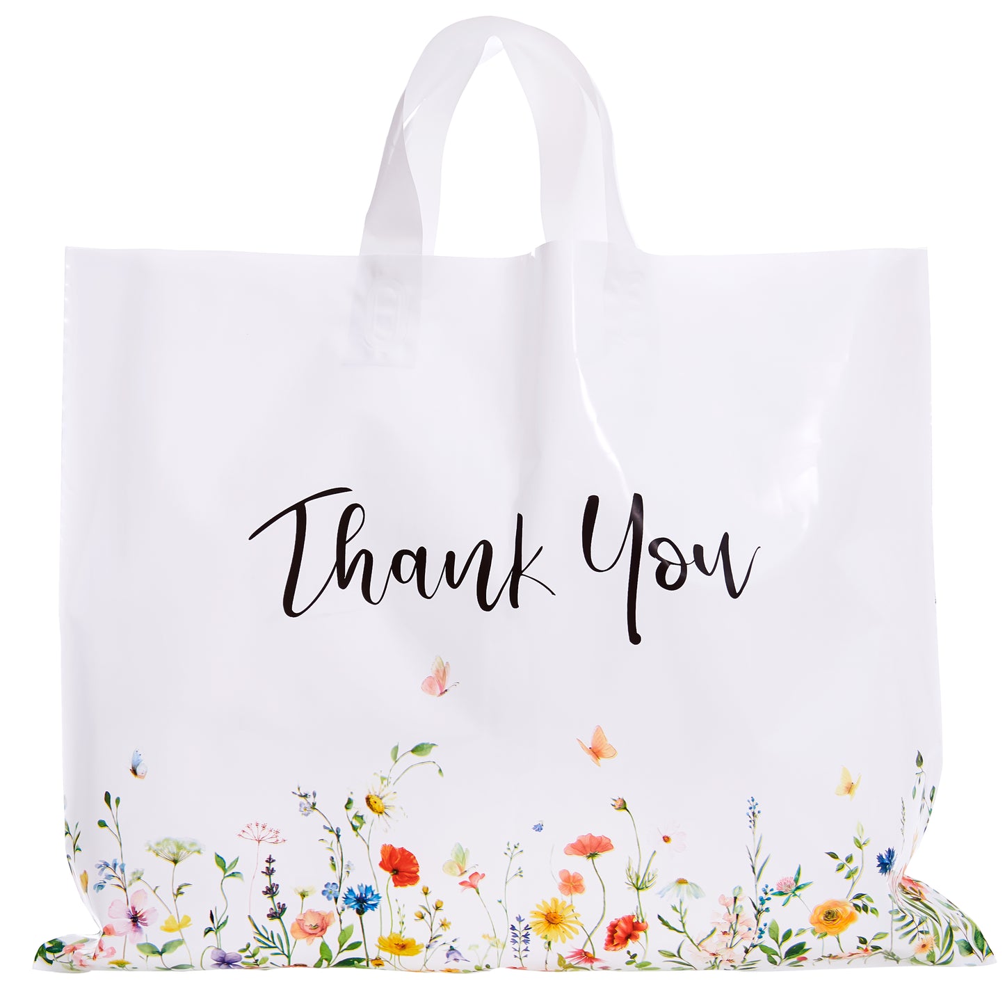 商品图片 Crisky Thank You Bags for Business 50 Pack Floral Plastic Shopping Bags With Soft Loop Handle, Merchandise Bags, Boutique Bags, Goodie Bags Suit for Boutique Small Business Retail Gifts, 15" W x 12" H