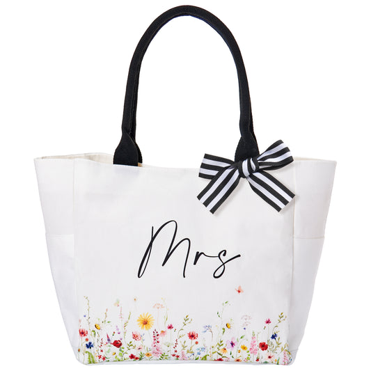 Crisky Mrs Canvas Tote Bag,Bride Bag, Bridal Shower Gifts for Bride, mrs Bag, Wedding Giftts, Engagement Gifts, Future Mrs Gifts, Bachelorette Party 13.8" x 12.4" x 6"