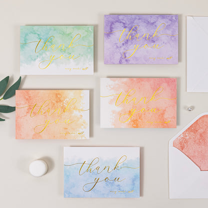 Crisky 50 Pack Watercolor Thank You Cards with Envelopes and Stickers Gold Foil Stamping Greeting Notes for Wedding, Baby Shower, Bridal Shower, Graduation, Business