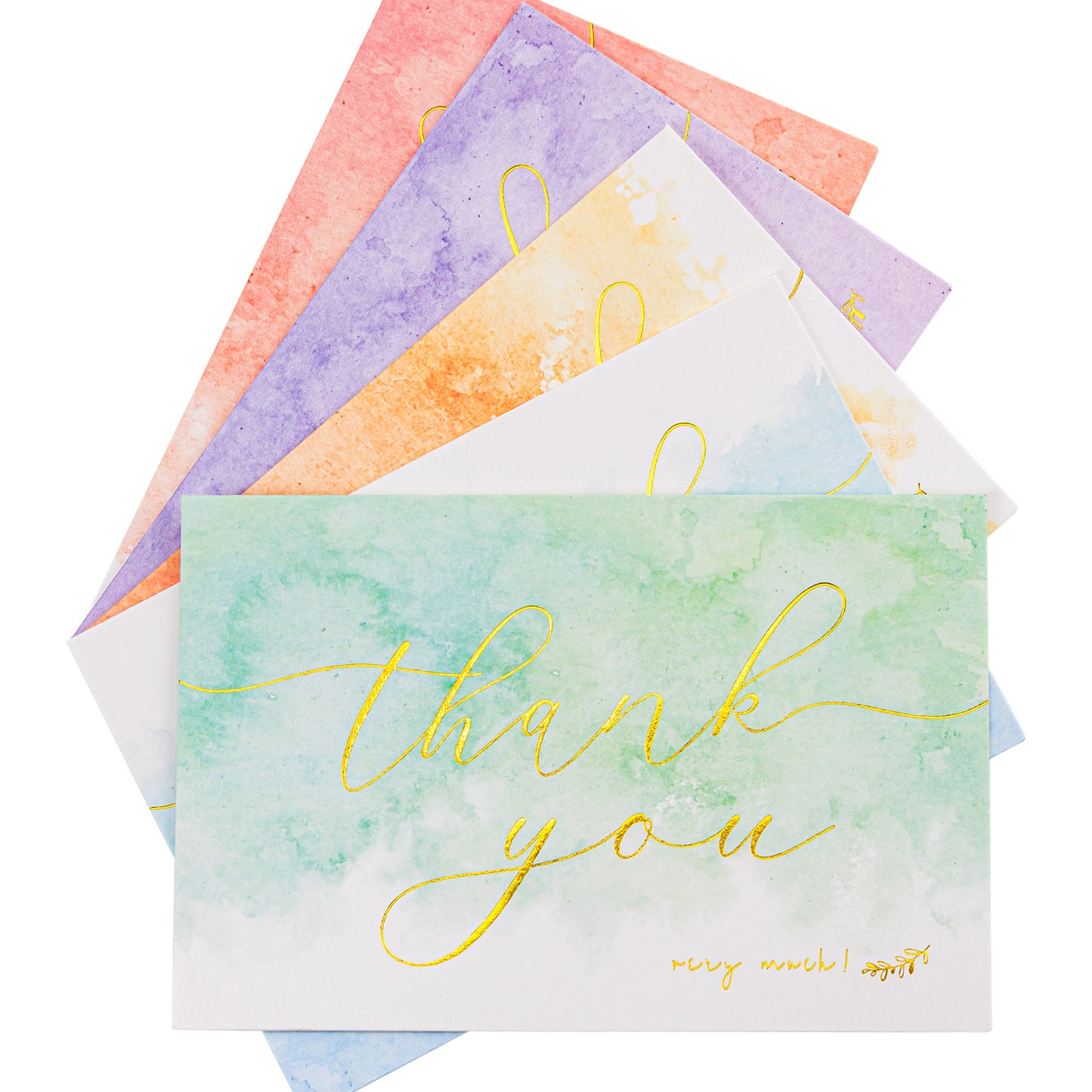 Crisky 50 Pack Watercolor Thank You Cards with Envelopes and Stickers Gold Foil Stamping Greeting Notes for Wedding, Baby Shower, Bridal Shower, Graduation, Business