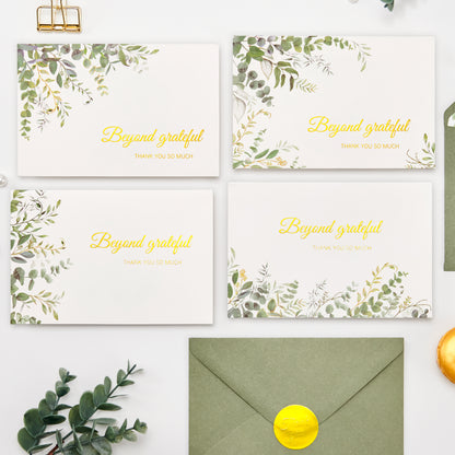 Crisky Gold Foil Beyond Grateful Thank You Cards 4 Assortment,Eucalyptus Leaves (25 Cards with Envelopes for Birthday,Baby Shower,Bridal Shower,Wedding,All Occasion)