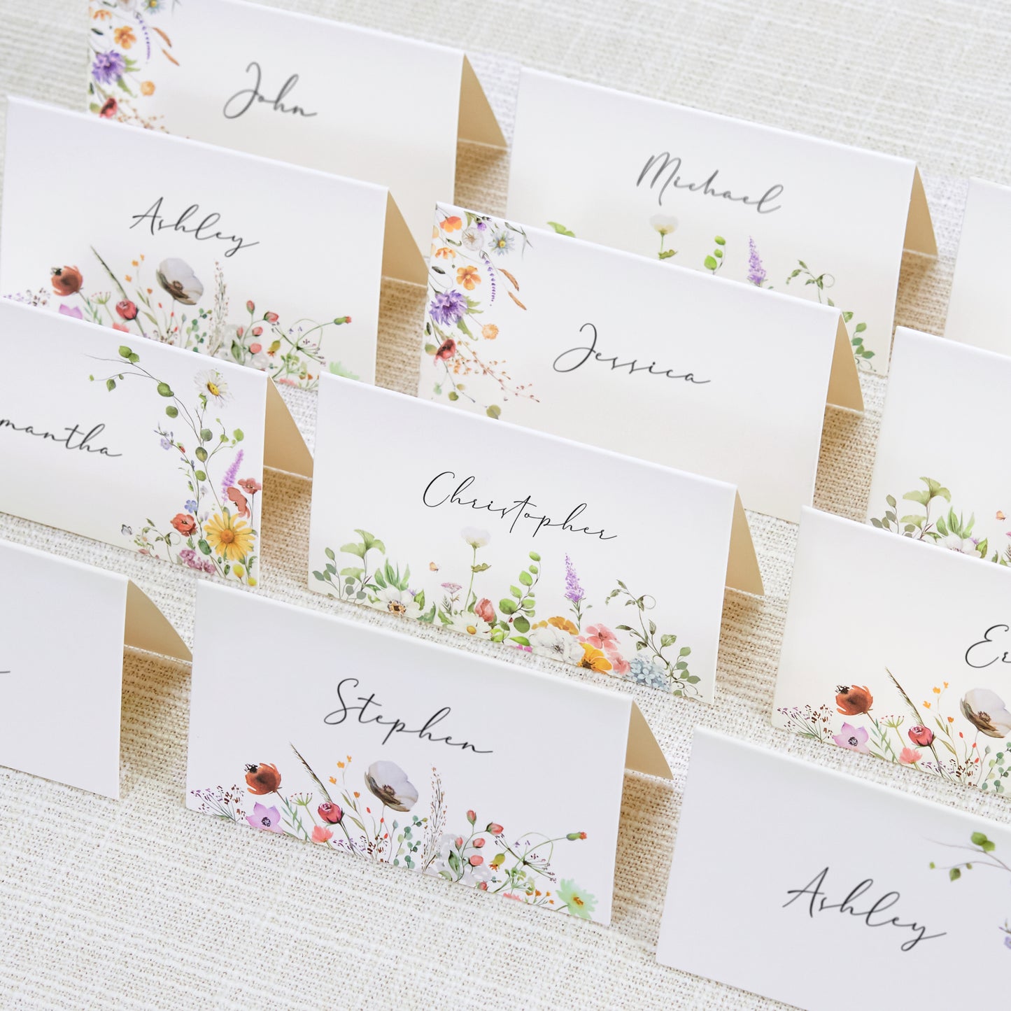 Crisky 120 Pack Wildflower Table Place Cards Blank Seating Place Name Cards for Wedding, Parties, Dinner, and Special Events, 2 x 3.5 Inches