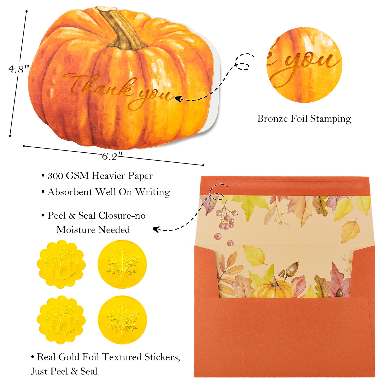 Crisky 25 Autumn Pumpkin Maple Leaves Thank You Cards with Envelopes Fall Thanksgiving Blank Greeting Cards for Thanksgiving Autumn Holiday Baby Shower Party Supplies