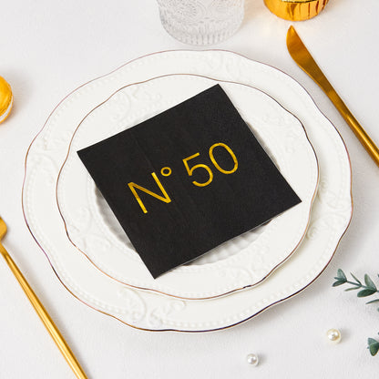 Crisky 50 Pcs N50 Black Gold Foil Cocktail Happy 50th Birthday Disposable Paper Napkins for 50th Birthday Party Decoration, 3-Ply