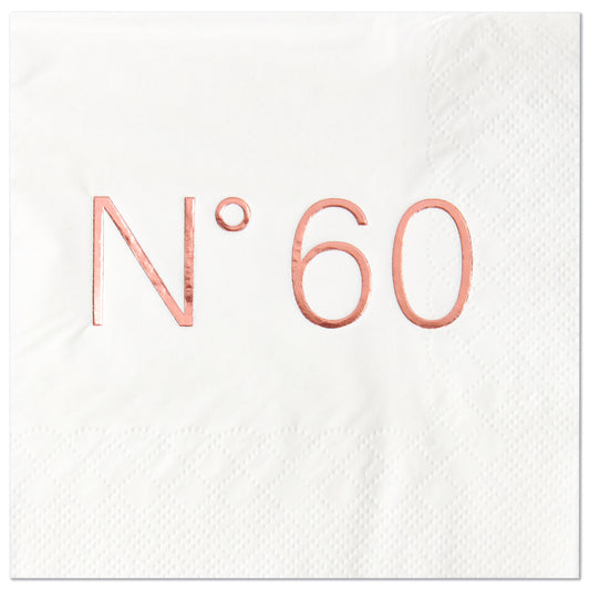 Crisky 50 Pcs N60 Rose Gold Foil Cocktail Happy 60th Birthday Disposable Paper Napkins for 60th Birthday Party Decoration, 3-Ply