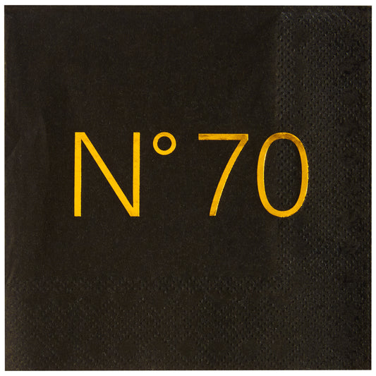 Crisky 50 Pcs N70 Black Gold Foil Cocktail Happy 70th Birthday Disposable Paper Napkins for 70th Birthday Party Decoration, 3-Ply