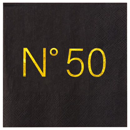 Crisky 50 Pcs N50 Black Gold Foil Cocktail Happy 50th Birthday Disposable Paper Napkins for 50th Birthday Party Decoration, 3-Ply