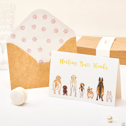 Crisky 50 Count Dog Thank You Cards Nothing Butt Thanks Gold Foil Greeting Cards with Envelopes & Stickers For Friends, Women Men, Teachers, Colleagues