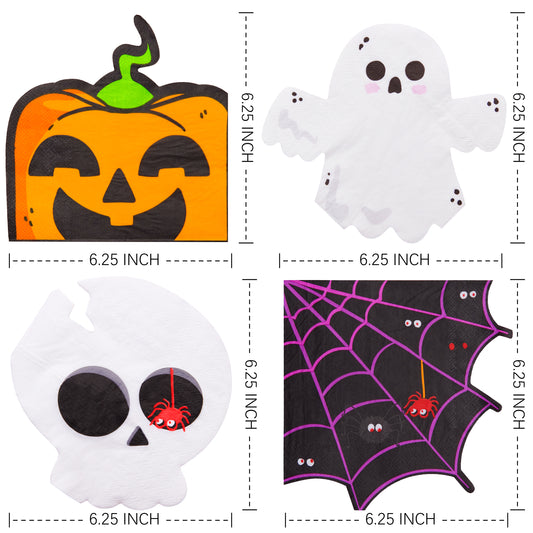 Crisky Disposable Halloween Napkins - 4 Assorted Design - Paper Cocktail Napkins for Halloween Party Decoration, 3-Ply, 100 Counts