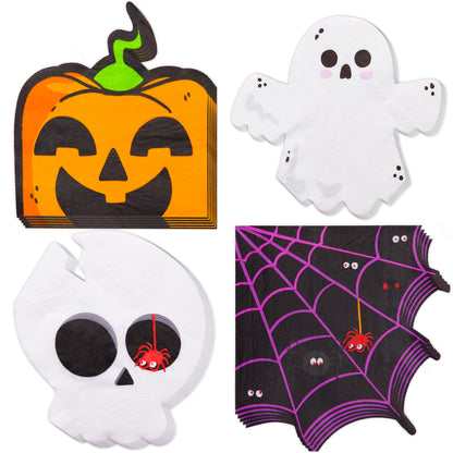 Crisky Disposable Halloween Napkins - 4 Assorted Design - Paper Cocktail Napkins for Halloween Party Decoration, 3-Ply, 100 Counts