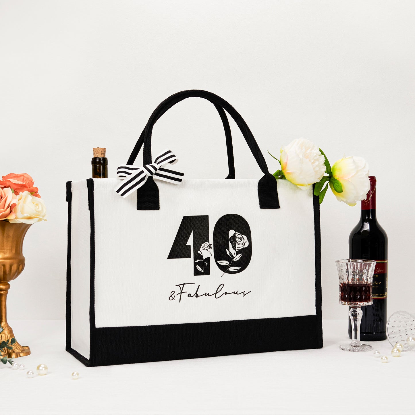 Crisky 40th Birthday Gifts for Women Canvas Tote Bag 40 & Fabulous Beach Bag for Wife/Sister/Mom/Aunt/Friends 40th Birthday Gifts,17" x 12" x 7"