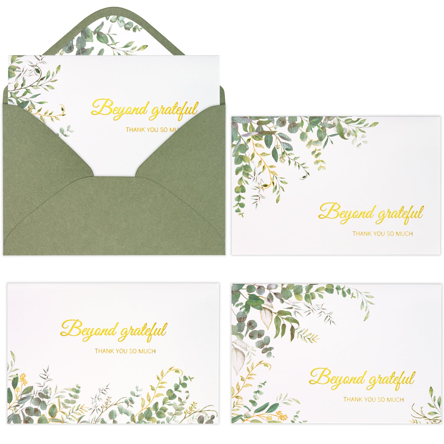 Crisky Gold Foil Beyond Grateful Thank You Cards 4 Assortment,Eucalyptus Leaves (25 Cards with Envelopes for Birthday,Baby Shower,Bridal Shower,Wedding,All Occasion)