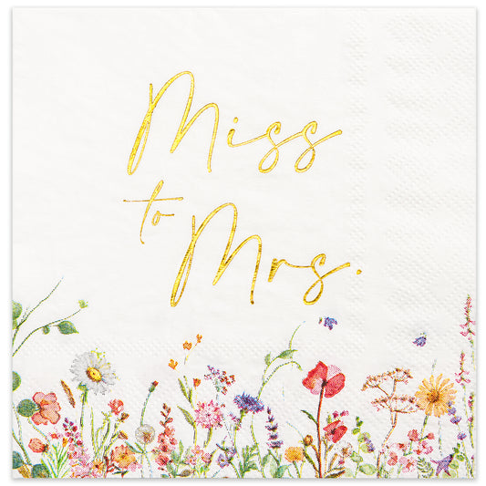 Crisky Floral Bridal Shower Napkins - Gold Foil Miss to Mrs Paper Disposable Napkins for Engagement/Bridal Shower/Bridal/Bachelorette Party Decoration, 3-Ply, 50 Counts