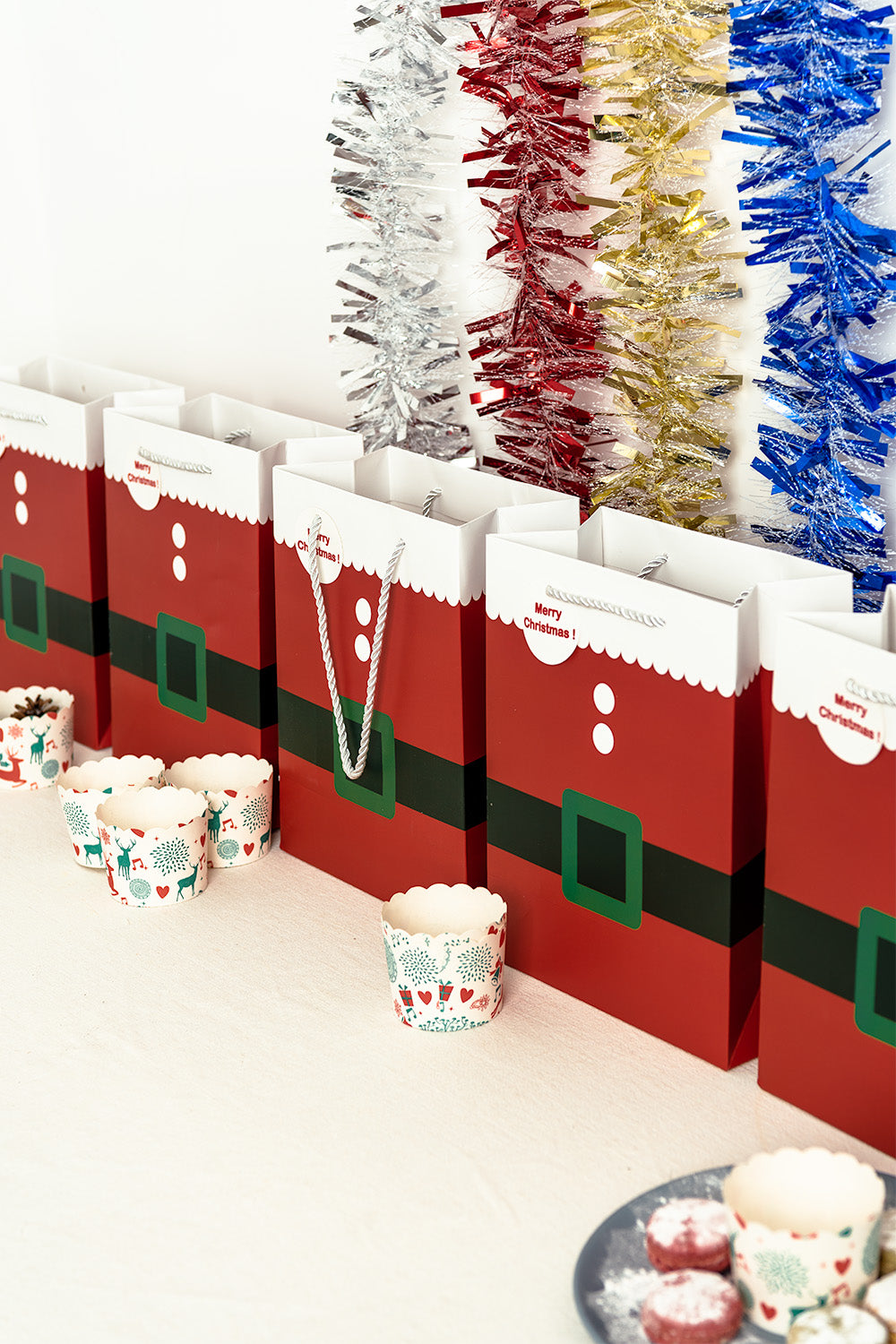 Crisky Merry Christmas Santa Claus Gift Bags, Deep Red, Medium Bags 12 Pcs, 10" x 8" x 4"