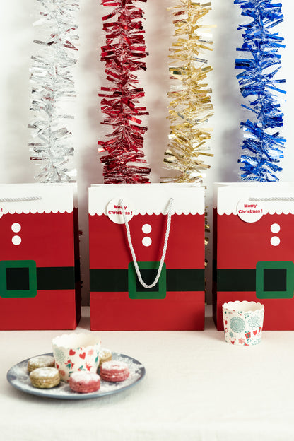 Crisky Merry Christmas Santa Claus Gift Bags, Deep Red, Medium Bags 12 Pcs, 10" x 8" x 4"