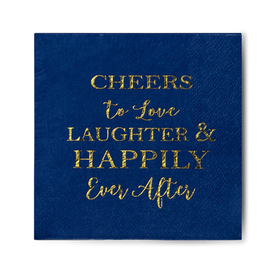 Crisky Navy Blue Bridal Shower Napkins Disposable Cocktail Napkins Gold Foil Beverage Desert Cake Napkins Engagement Party Decorations & Wedding Shower, Rehearsal Dinners Napkins [50 pcs, 3-ply]