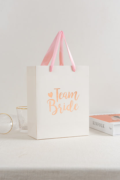 Crisky Team Bride Bags Bridesmaid Gift Bags Bride Tribe Bags Hangover Recovery Kit for Bachelorotte Bridal Shower Hen's Party Favors Wedding Decorations [ Pack of 12, Rose Gold Foil ]