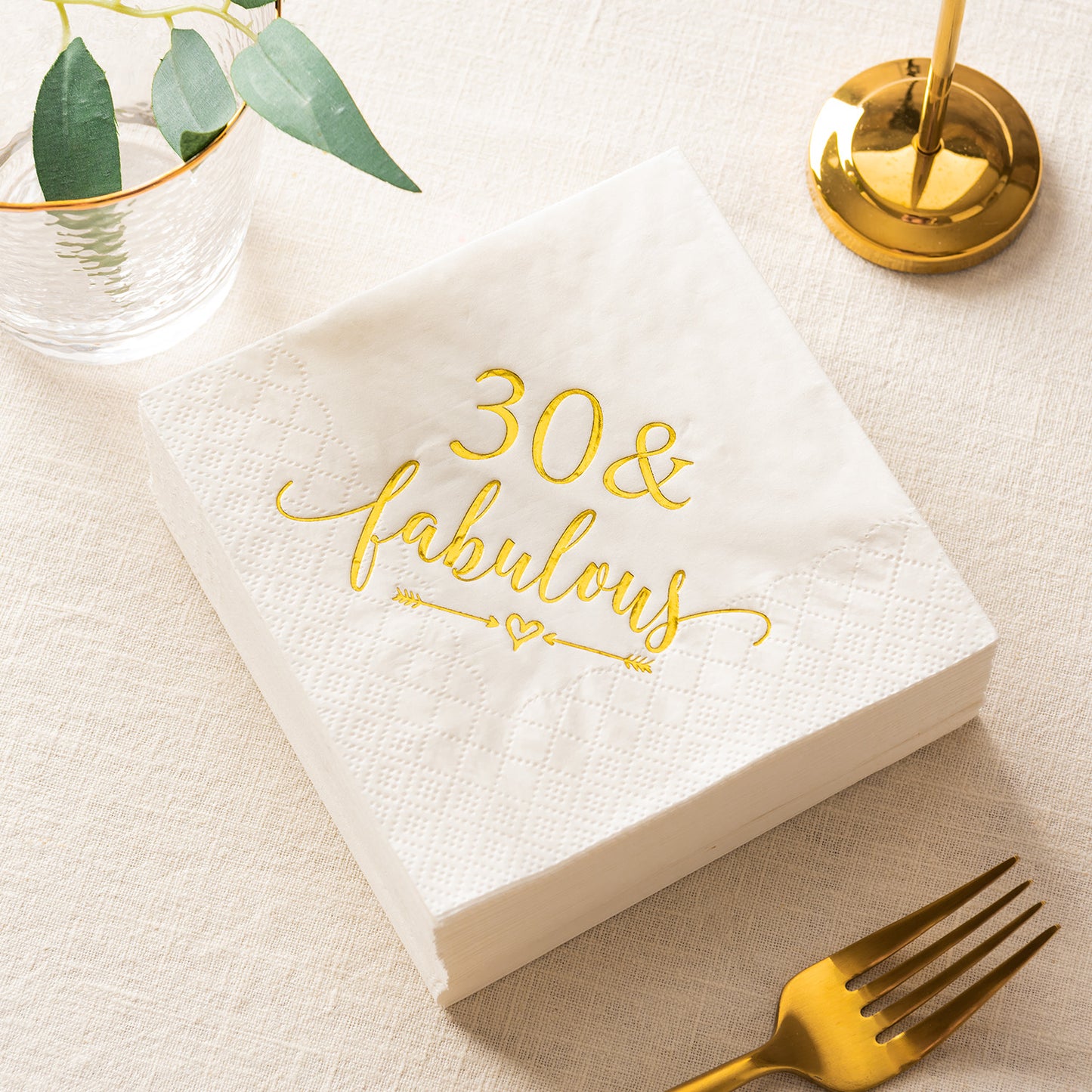 Crisky 30 and Fabulous Cocktail Napkins Gold for Women 30th Birthday Decorations, 30th Birthday Bevergae Dessert Table Supplies, 50Pcs, 3-Ply